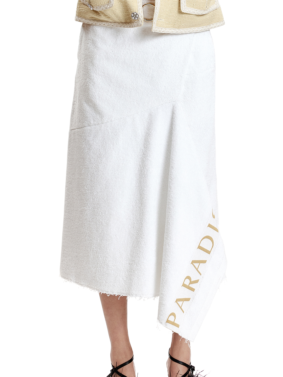 White Towel Asymmetric Draped Wrap Skirt