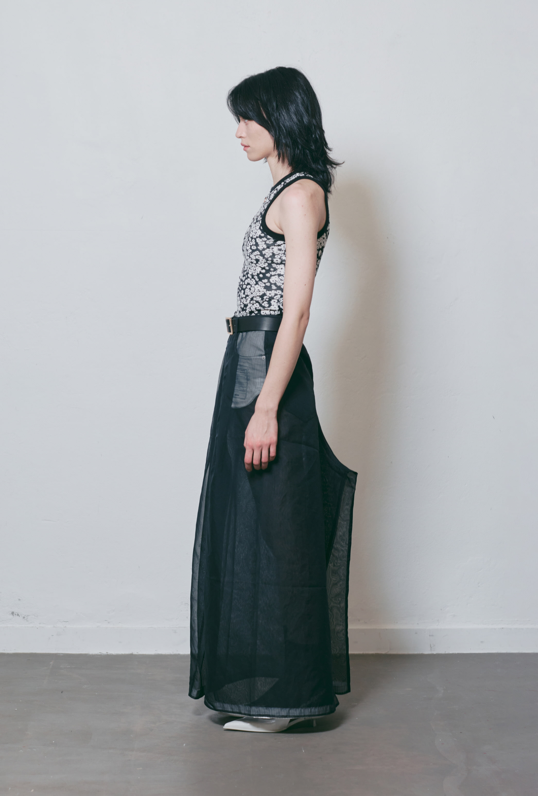 BLACK IN-SIDE-OUT SEETHROUGH MAXI SKIRT