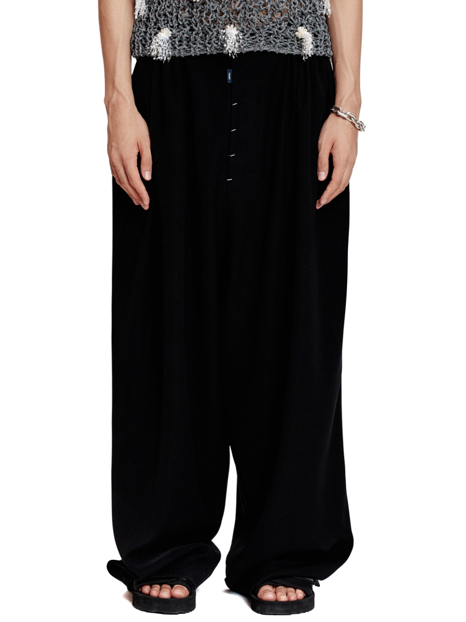Black Shirring Wide Trousers