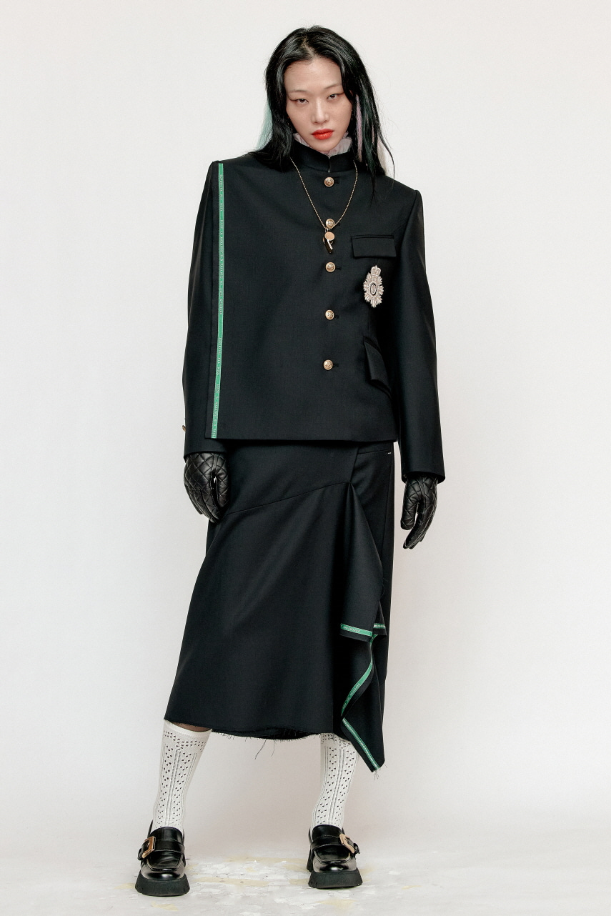 Black Wool Green Selvedge Tail Gakuran Jacket