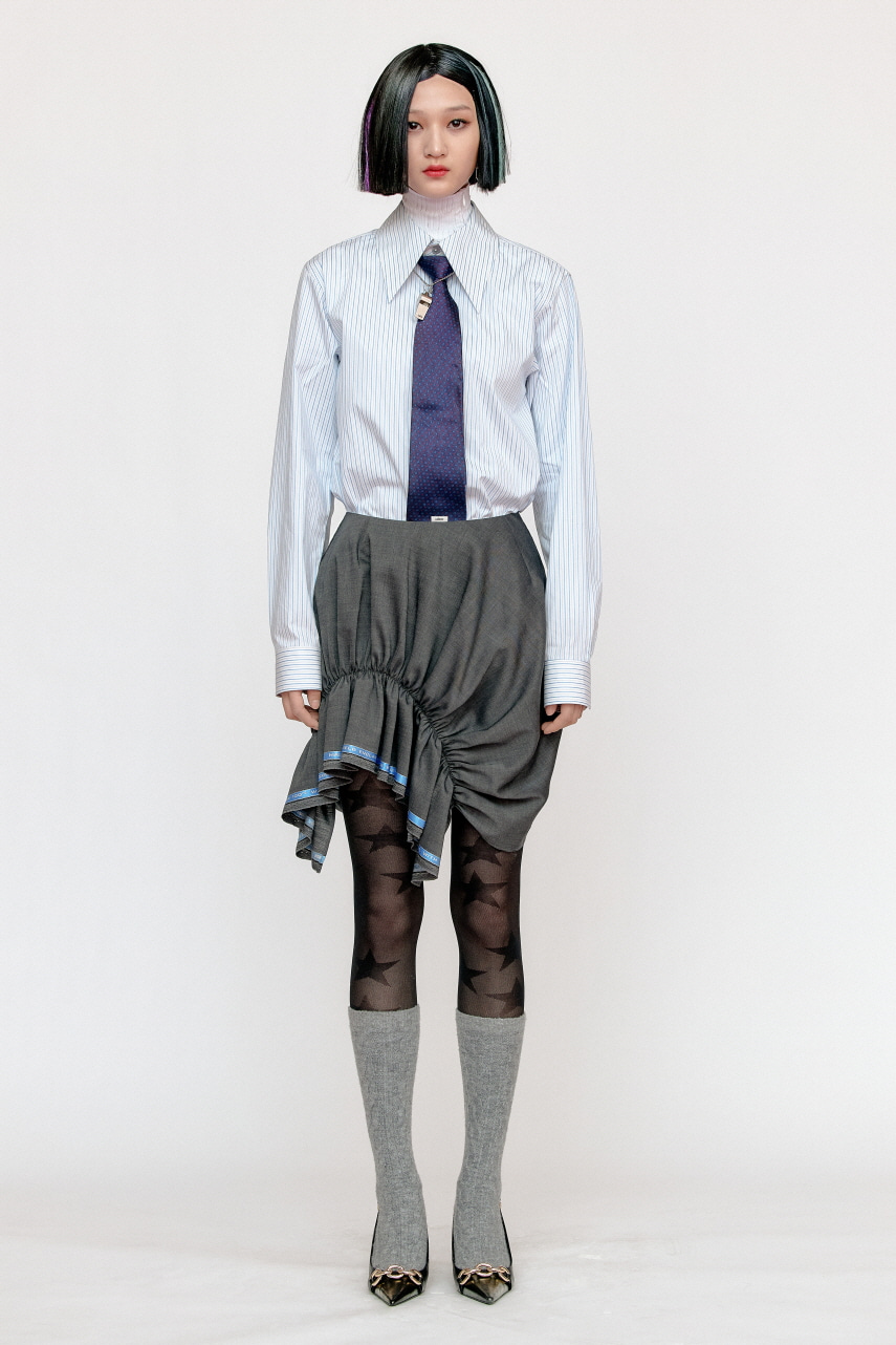 Gray Selvedge Asymmetrical Ruffle Mini Skirt