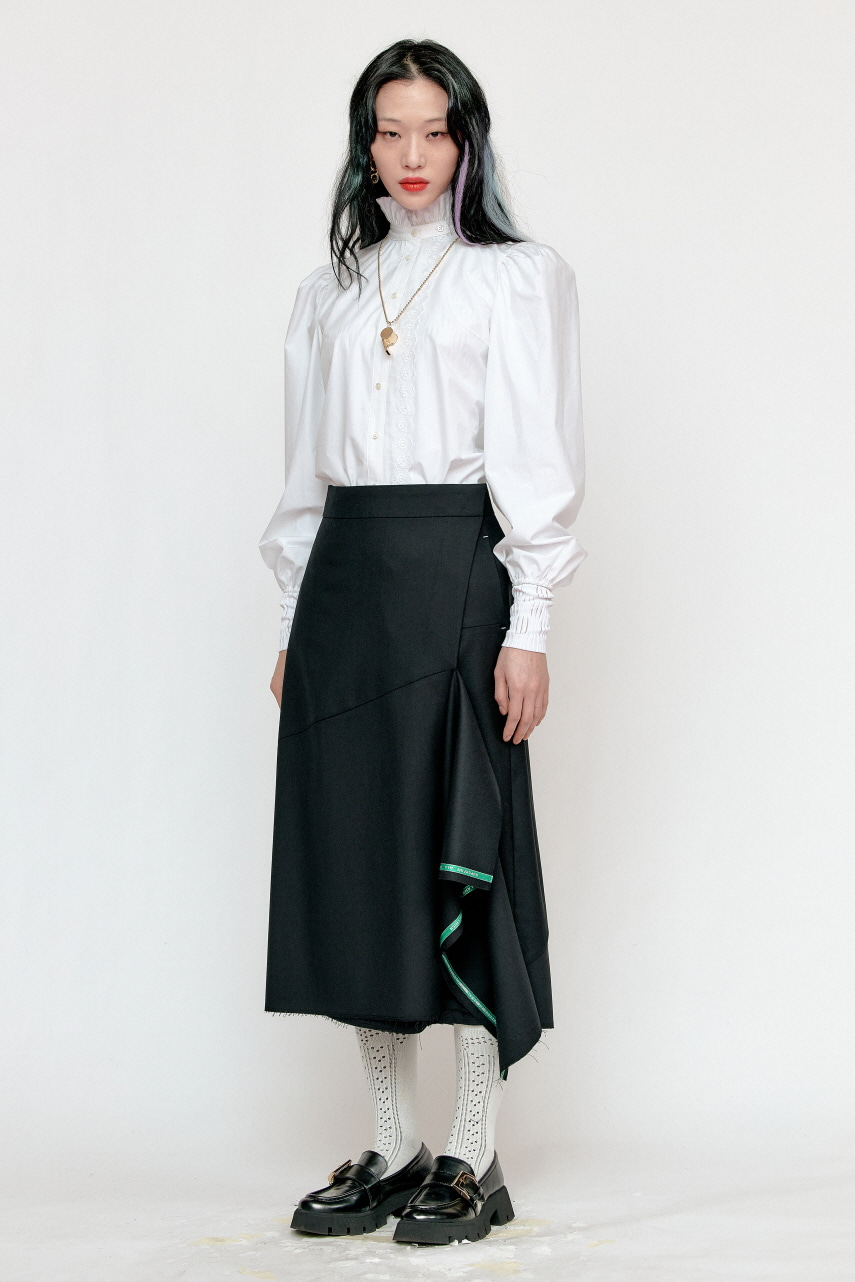 Black Selvedge Asymmetrical Drapery  Wrap Skirt